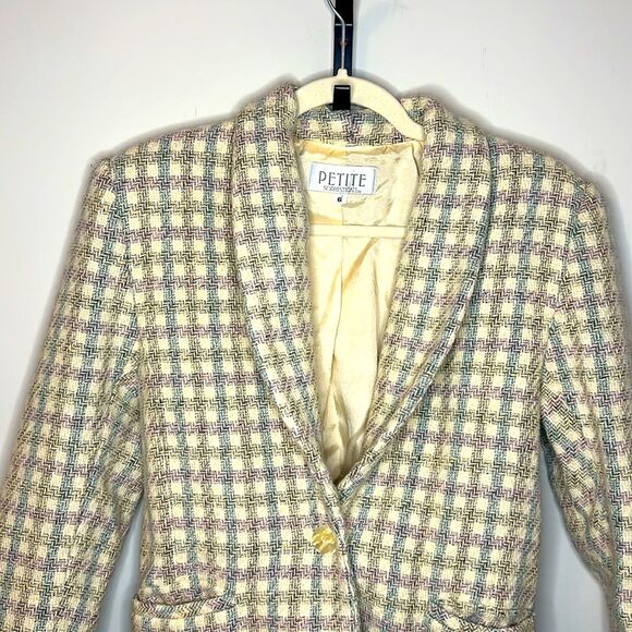 Vintage Petite Sophisticate Pastel Plaid Tweed Blaze-Perfect for Spring 6 - Picture 4 of 5